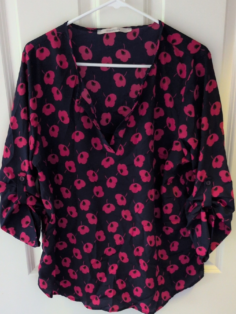 41 Hawthorn Navy Blouse with Fuchsia Floral Print